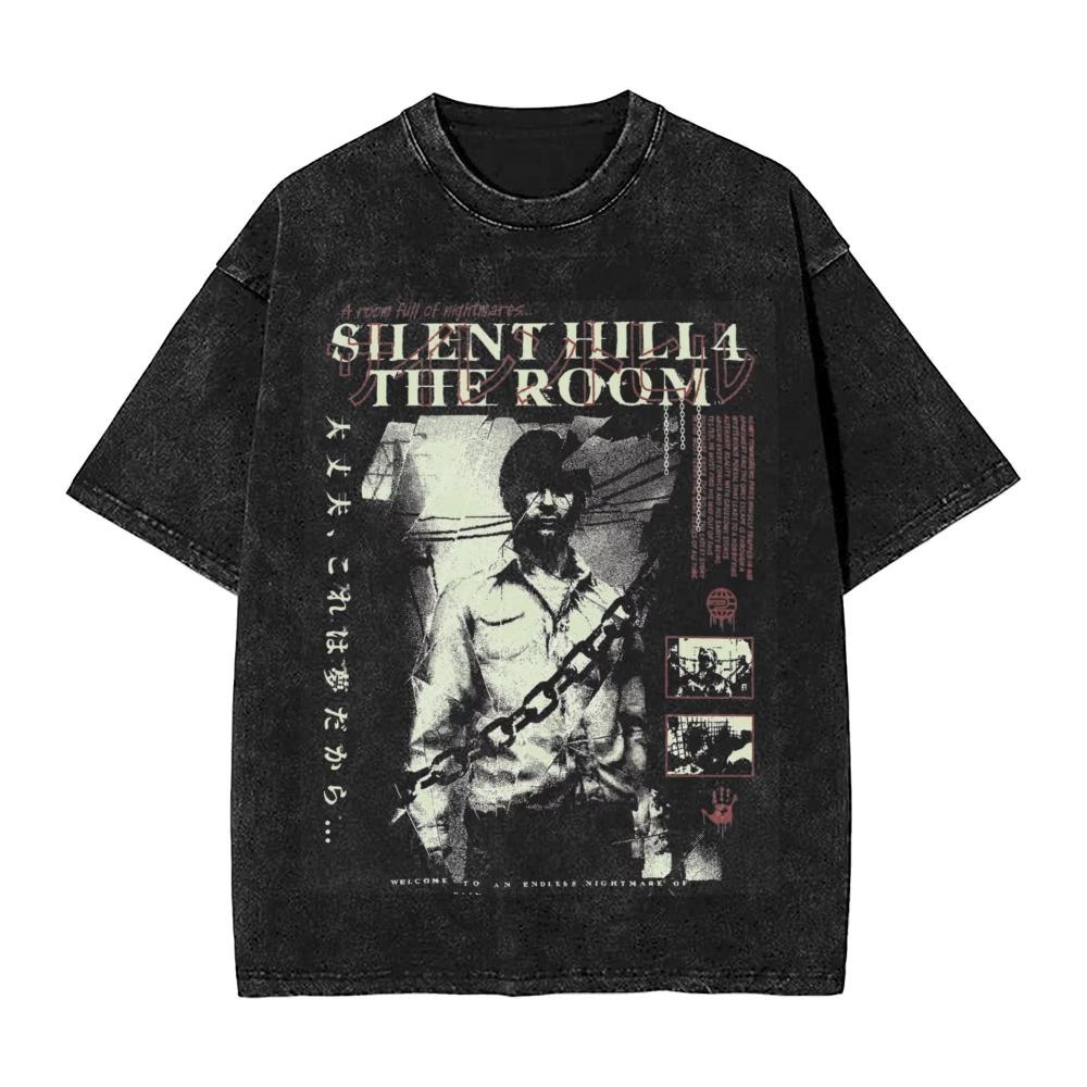 Washed T-shirt Horror Silent Hill Paradise Night Hip-hop T-shirt Street Street Short-sleeved Printed Top Men