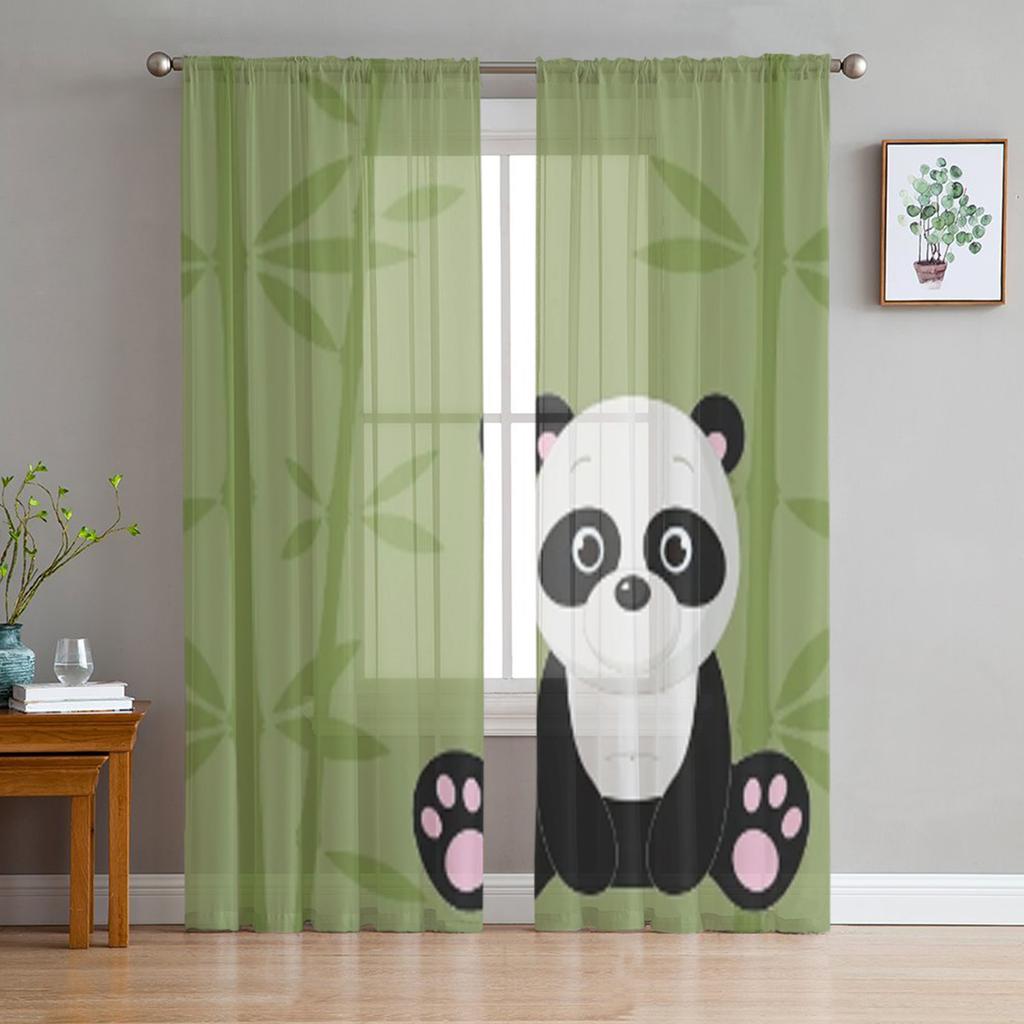 Детеныш панды, сидящий среди бамбуковых стеблей, прозрачные занавески из тюля для гостиной, спальни, кухни, вуаль, занавески из органзы