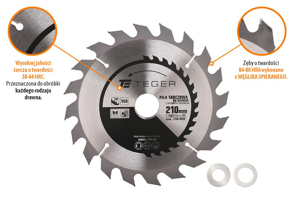 TEGER 210x30 20T ATB carbide saw blade - for wood, MDF, laminates (blade thickness 1.4 , max 7200 rpm)