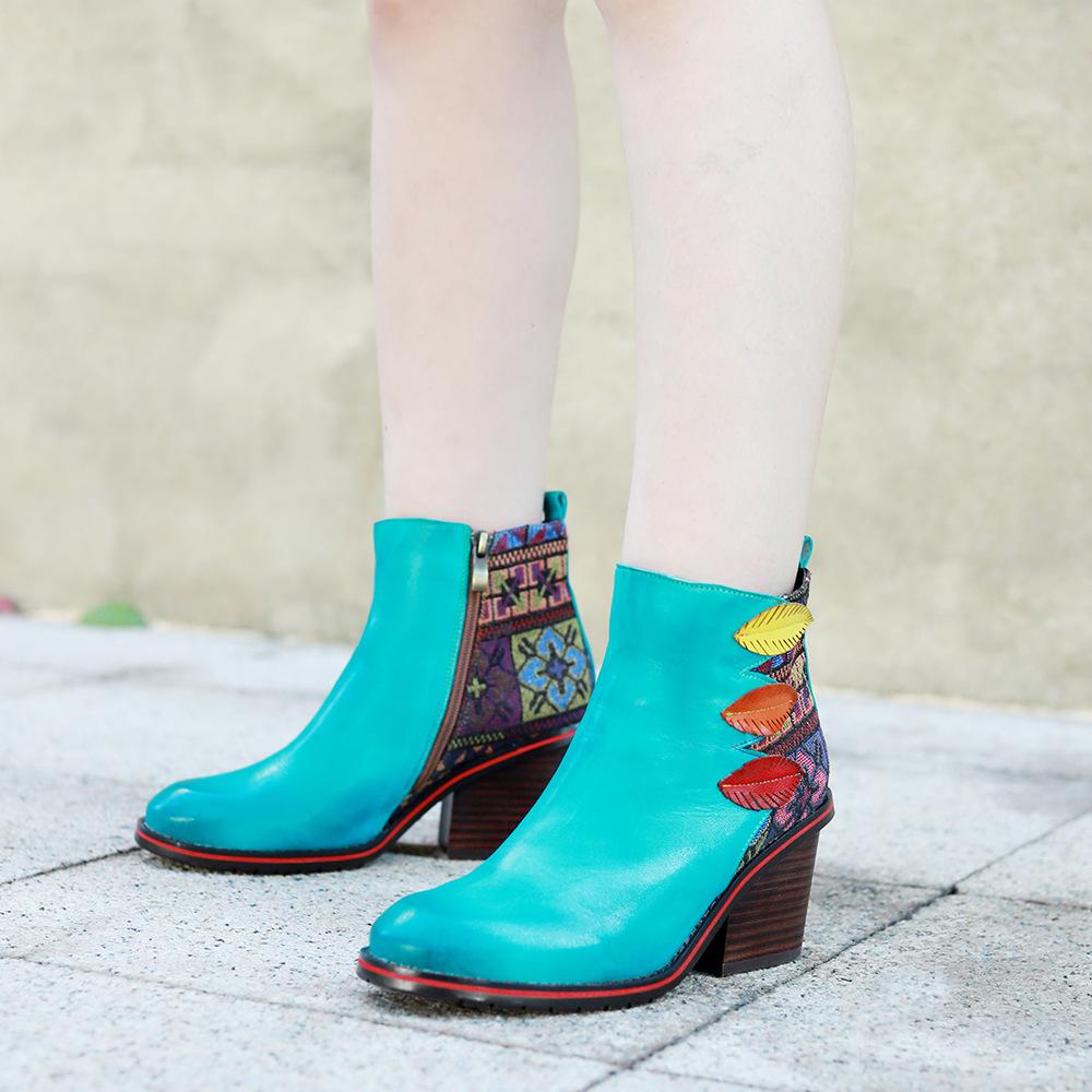 Женская обувь Сандалии из натуральной кожи Модные и элегантные туфли на высоком каблуке с тиснением в стиле ретро и ручной росписью