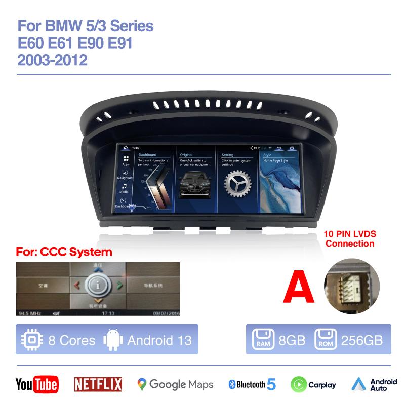 Android 13 For BMW 3 Series 5 Series E60 E61 E90 E91 2003-2012 8.8" Car Multimedia Player GPS Navigation Radio Carplay Auto 360