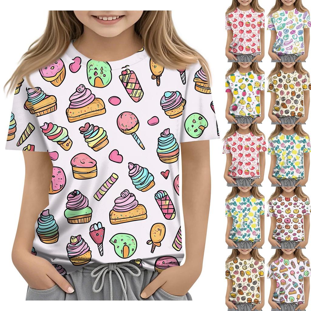 Children's Fashion Casual Short Sleeve Plant Printed Round Neck T-Shirt Top