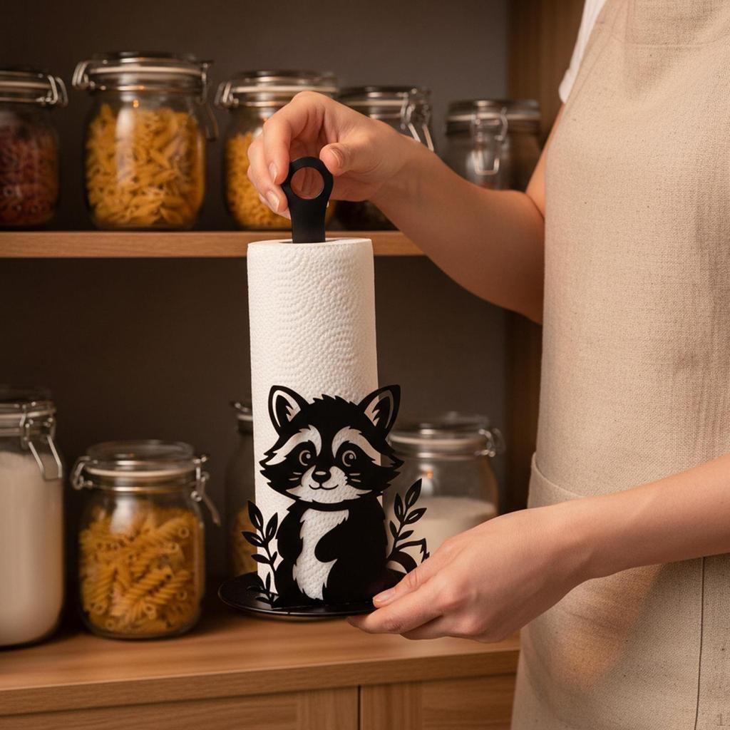 Kitchen Paper Towel Holder Raccoon Rack Standing Dispenser for Living Room