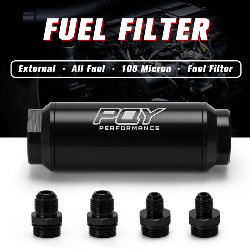 VR -Universal Car Racing In-Line Fuel Oil Filter With AN6/AN8 Fittings Adapter and 100 Micron Steel Element VR5565