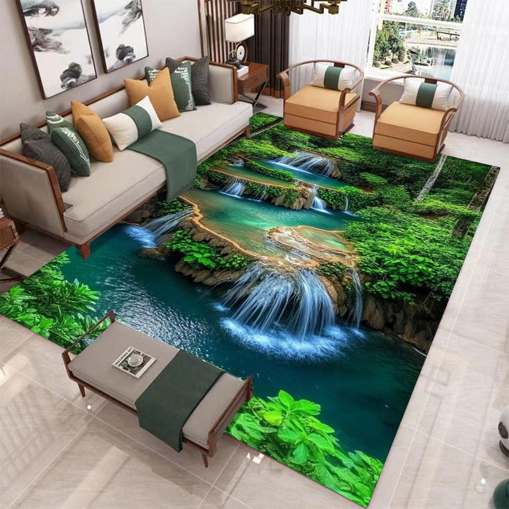 3D Реалистичный Санторини и Снежная гора Природный пейзаж Ковер Мат Коврик - Современная гостиная Домашний декор Ковер для спальни