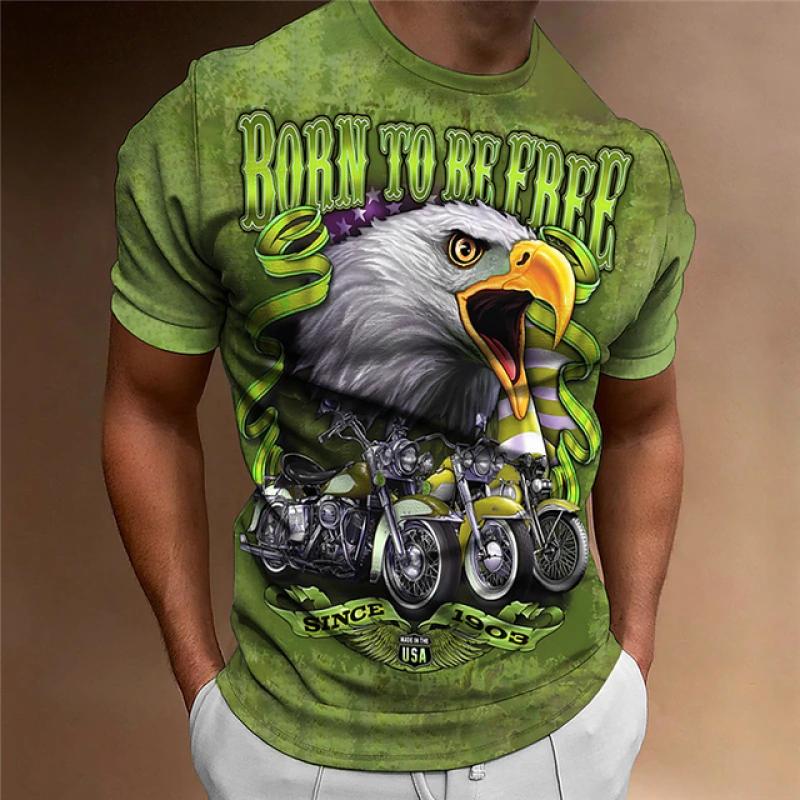 Летние футболки с принтом Eagle Motorcycle для мужчин в винтажном стиле, полиэстер с круглым вырезом, уличная футболка с короткими рукавами, футболка большого размера