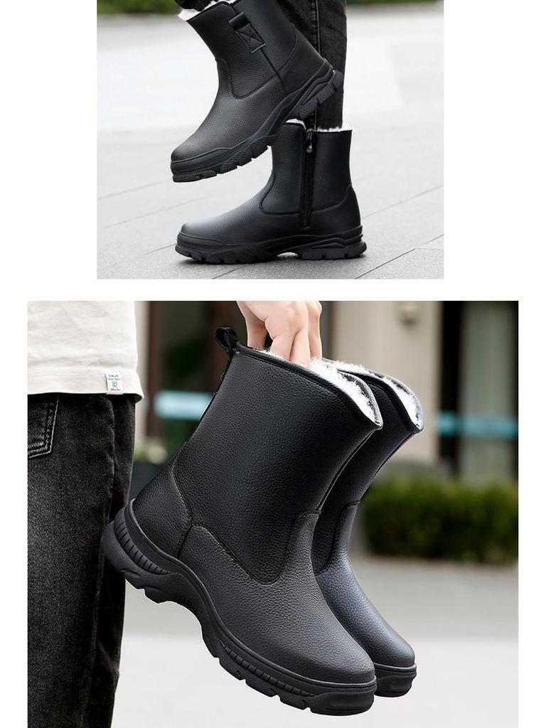 Мужские зимние высокие нескользящие ботинки для снега с подкладкой из шерсти и меха