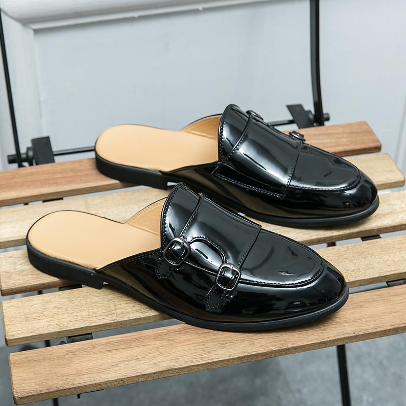 Мужские мокасины, дизайнерская повседневная обувь класса люкс, лакированные полутапочки для мужчин, закрытые мюли, шлепанцы, сандалии, туфли на плоской подошве