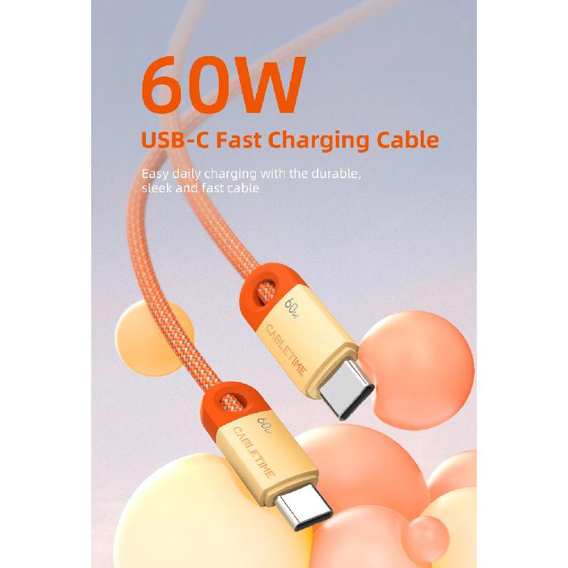CABLETIME USB C to USB C Cable 60W 480Mbps Fast Charging Cable 3A Braided Type C to Type C Cable for Moble Phone Laptop HUAWEI