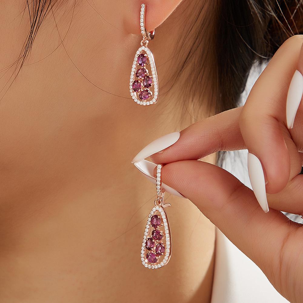 Изысканные ювелирные изделия серебро S925 великолепные серьги с натуральным гранатом родолитом элегантная роскошь для подарка на юбилей и день рождения леди