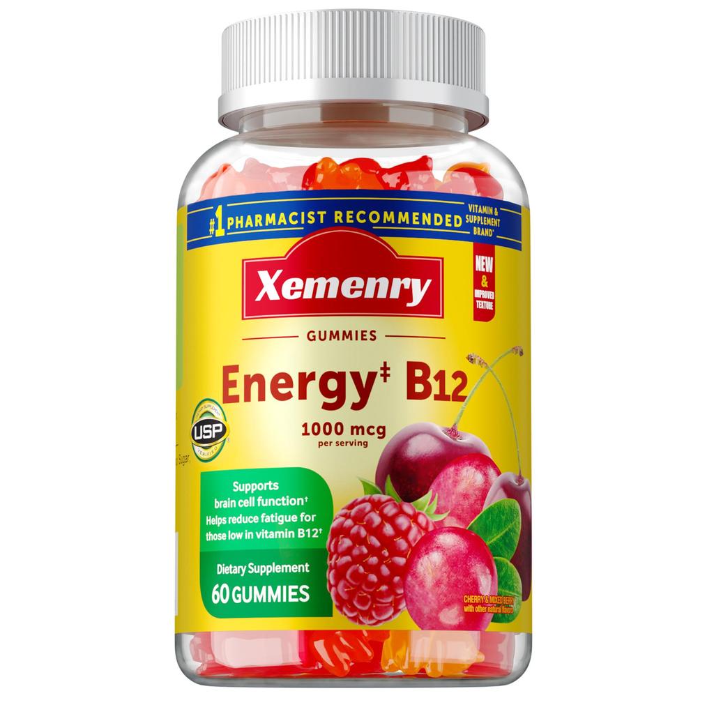 Pure Vitamin B12 Extract Gummies, 1000 micrograms per gummy, 100 gummy per pack, suitable for adults, non-GMO.