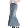 DAYCLOSET Длинная джинсовая юбка-русалка с бахромой 007 Светлая женская юбка, Легкая, С высокой талией, Подол, Весна, Лето, Осень, (XL, Синий)