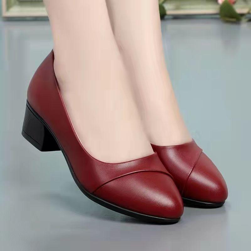 Мягкая кожа Одинарные туфли Женские Низкий каблук Весна и Лето Мягкая подошва Удобные Нескользящие Модные Кожаные туфли Женские туфли Средний каблук Рабочие туфли