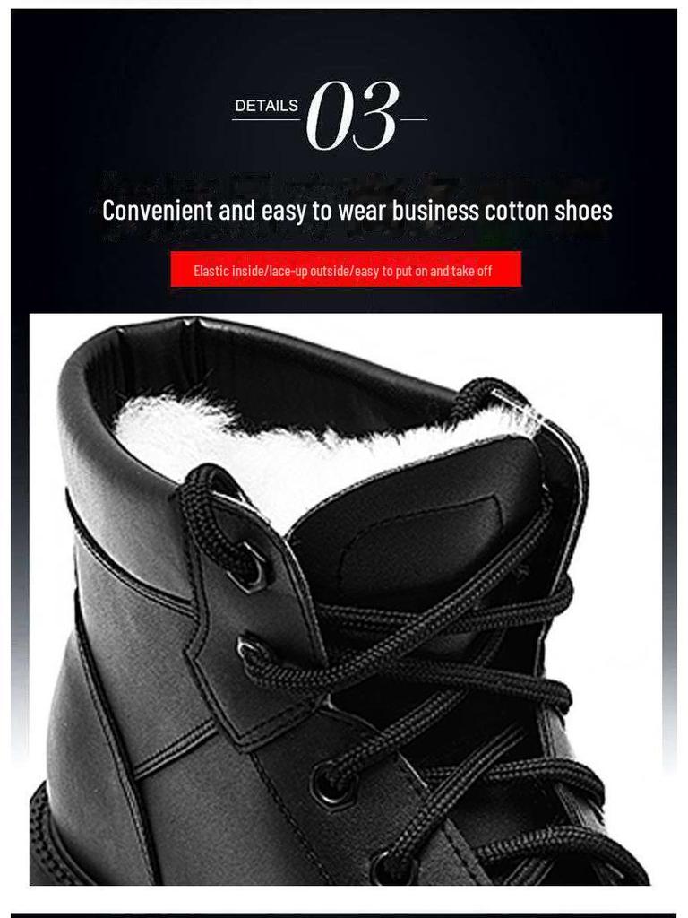 Men's Winter Leather Snow Boots with Velvet Lining, High Top, Genuine Leather, Outdoor Martin Style