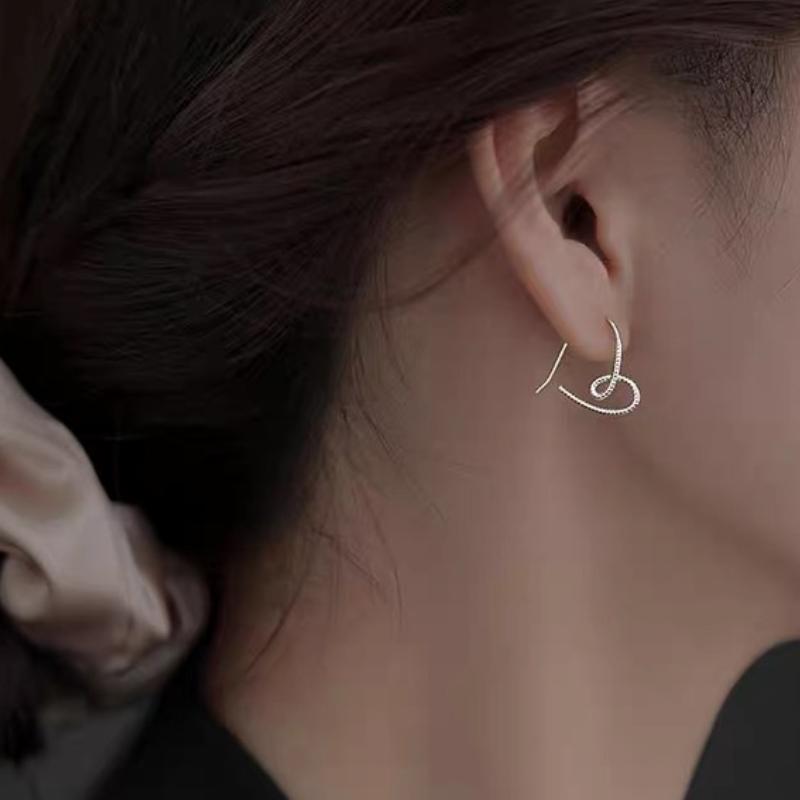 ANENJERY Серьги-гвоздики серебряного цвета с линиями жареного теста, серьги-гвоздики с сердечками для женщин, простые модные украшения