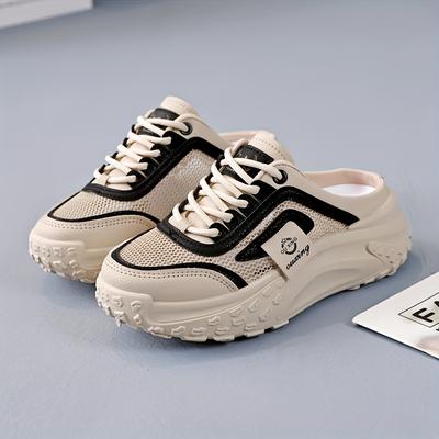 Летние модные дышащие сетчатые кроссовки на среднем каблуке - женские повседневные туфли на шнуровке с круглым носком и подошвой из термополиуретана - для активного отдыха, полуслипон, в стиле досуга