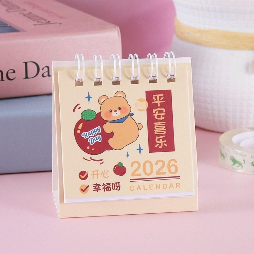 Flip 2026 Desk Calendar Coil Binding Standing Calendar Cute Desktop Calendar  Desktop Decoration