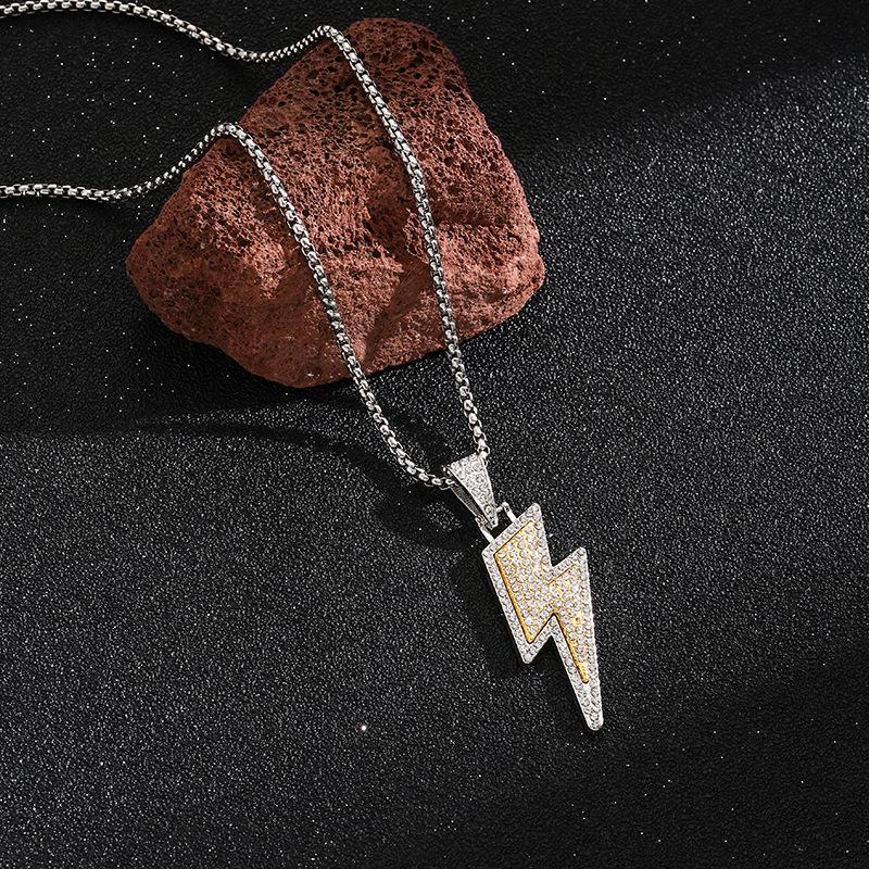 Unisex Minimalist Hip-Hop Lightning Pendant with Full Diamond Design