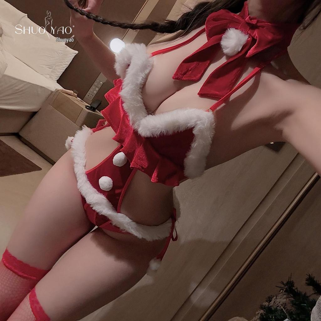 Shuo Yao Sexy Christmas Bow Pajamas Cosplay Bodysuit Plush Set 009