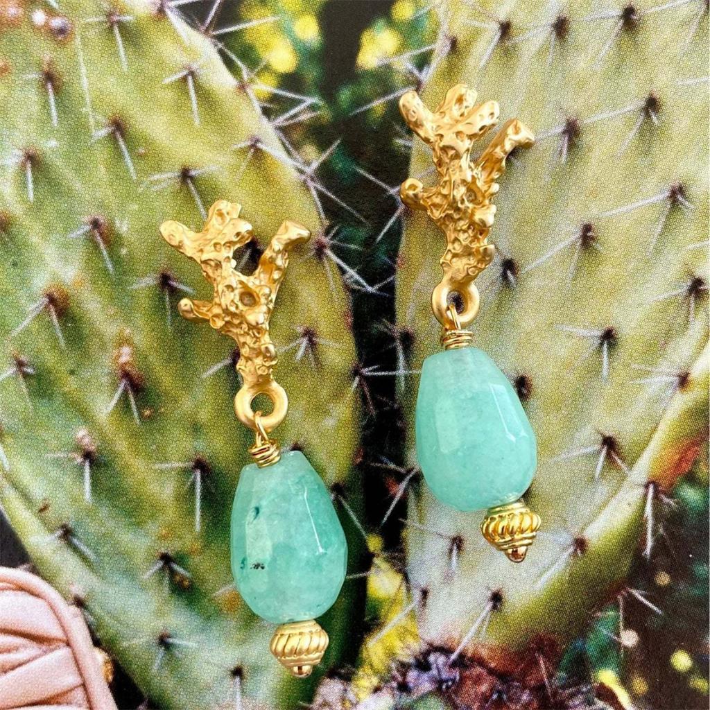 Модные серьги-кораллы из океана, изготовленные из нержавеющей стали с золотым покрытием и сохранением цвета
