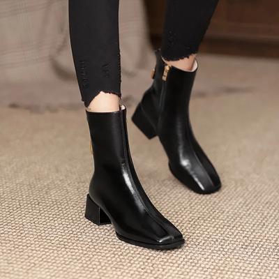 Новые женские ботильоны, повседневные, на молнии, на квадратном каблуке, модные, серые/черные/коричневые, короткие ботильоны, осень-зима 2025, женская обувь