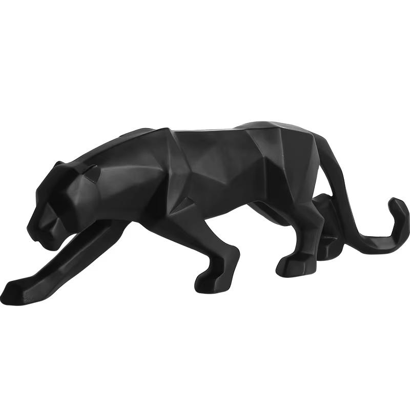 Geometric Gold Panther Sculpture – Resin Leopard Statue for Office, Home, or Bar Decor