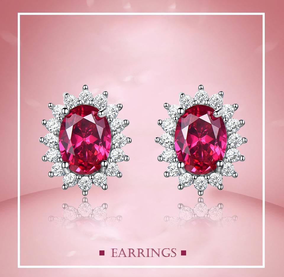 Luxury Genuine 925 Sterling Silver Earrings Oval Ruby Cute Zirconia Stud Earring