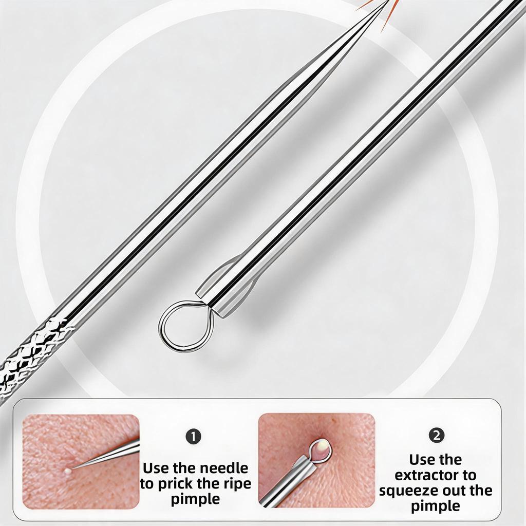 8-Piece Acne Extraction Tool Set In Stainless Steel Box, Professional For Spas And Beauty Salons (Includes Free 10Pcs Pad)