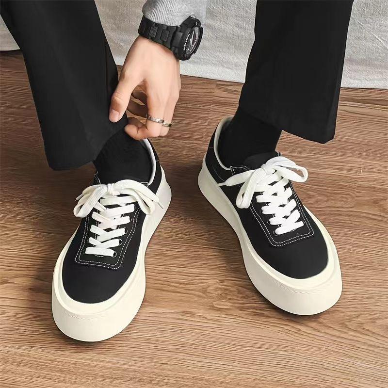 Board Shoes Men's 2025 New Canvas Breathable Casual Shoes Trendy Versatile Thick-soled Heightening Shoes Low-top Lace-up Cloth Shoes