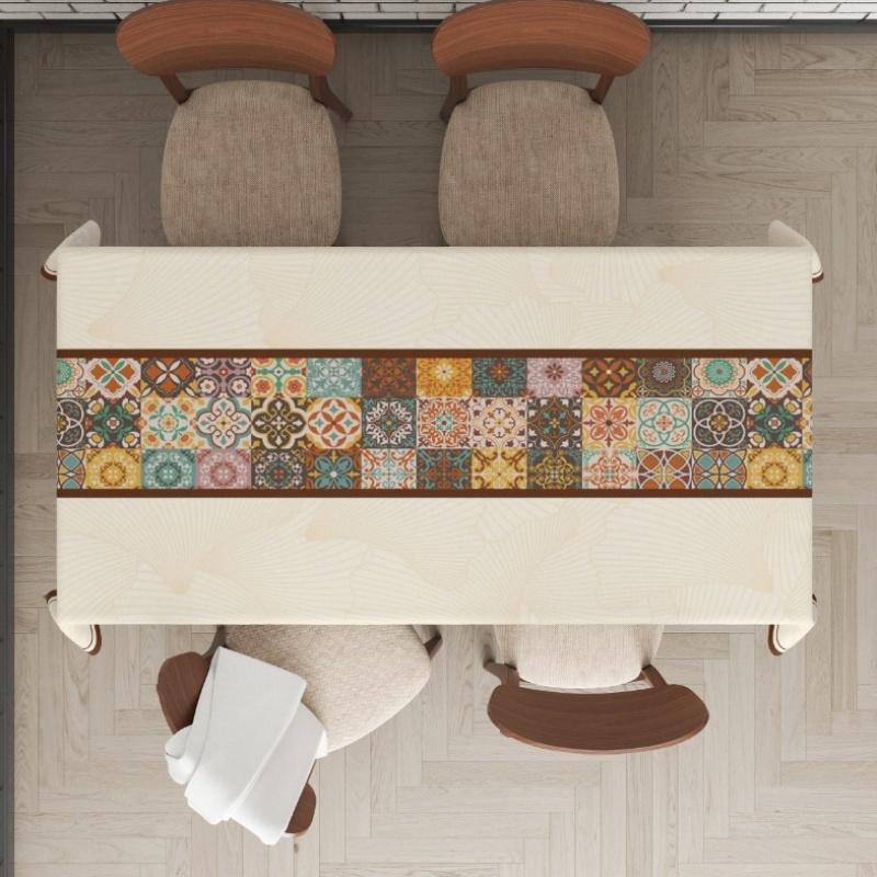 1 шт. Полиэстеровая прямоугольная скатерть в марокканском стиле, Богемный пэчворк, Универсальная для дома, кухни, столовой, вечеринки, патио, для использования в помещении и на открытом воздухе