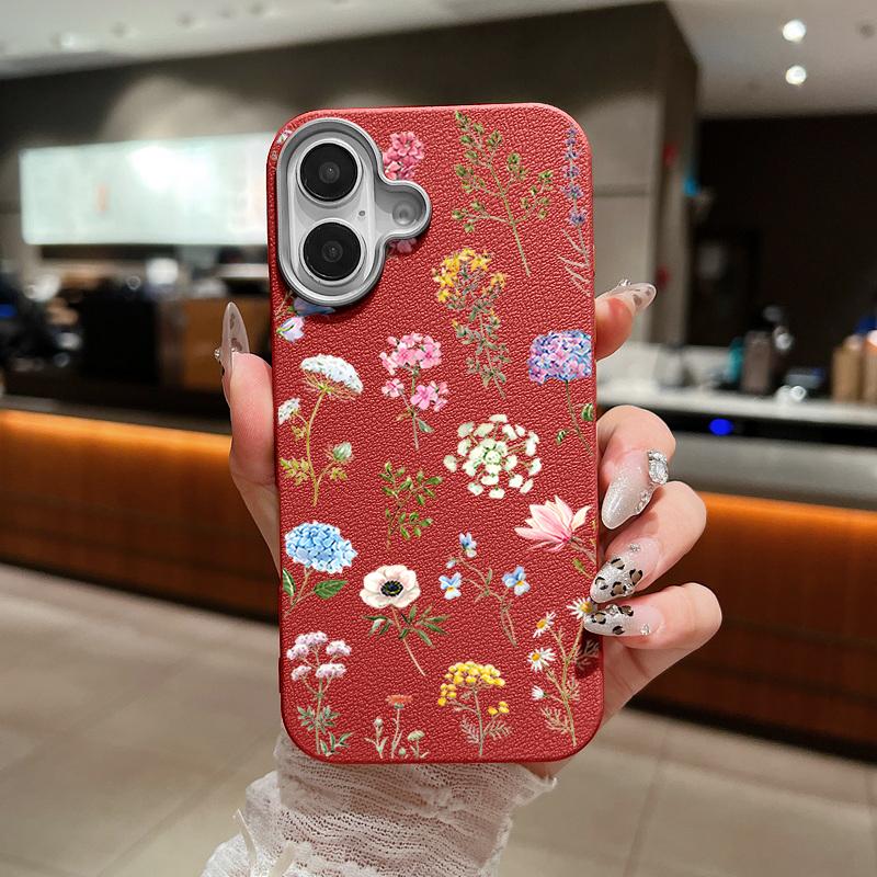 Ударопрочный мягкий чехол из ТПУ с цветочным принтом для iPhone 16 Pro 15 14 Plus 13 12 Pro Max 11 с текстурой кожи, однотонный тонкий чехол