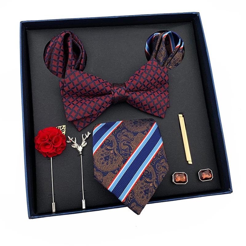 Men'S Tie Light Luxury Gift Box Wedding Tie Bow Tie Pocket Towel Brooch Cuffs Father'S Day Gift Box