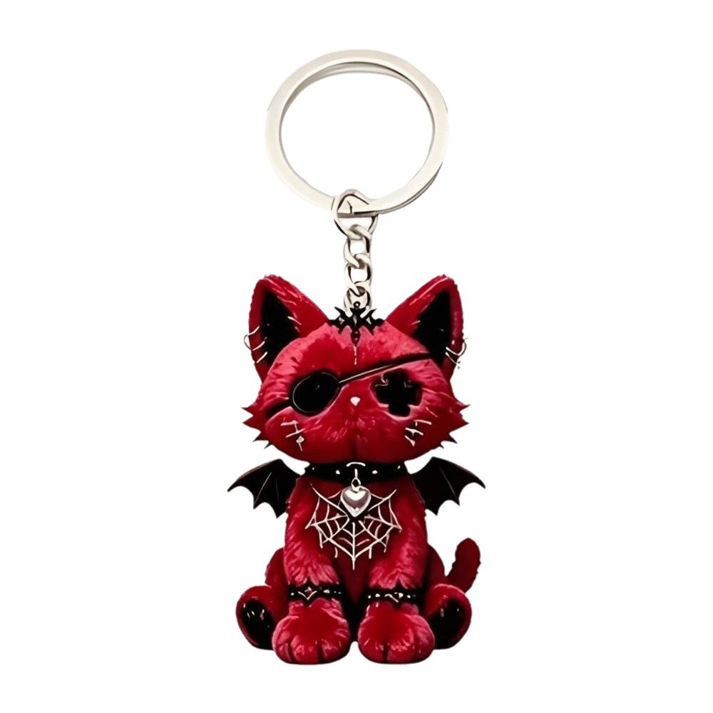 Halloween Gothic Cat Keychain Acrylic Kitten Pendant Creative Wounded Cat Keychain  Bag Decoration
