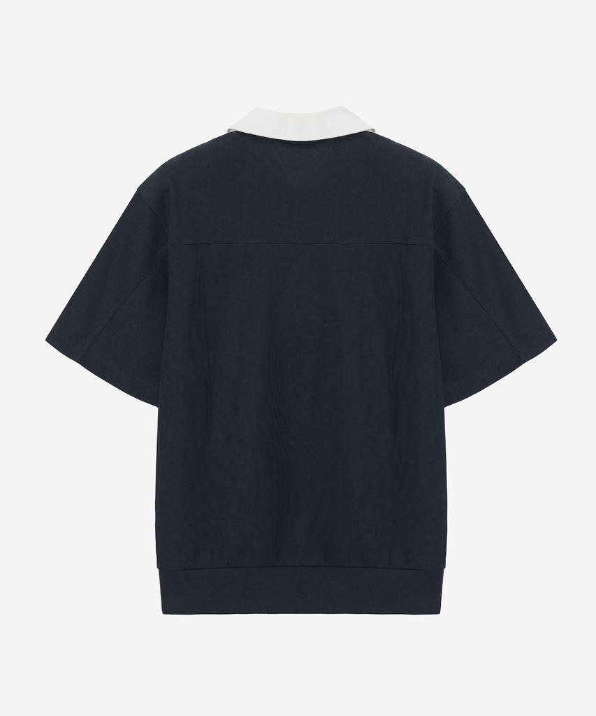 MINDBRIDGE Waffle Texture Color Block Semi-Over Collar T-Shirt - 2 Colors