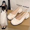 Bow Bag Head Sandals Women's 2025 Summer New with Skirt Temperament Medium Heel Single Shoes Thick Heel High Heels