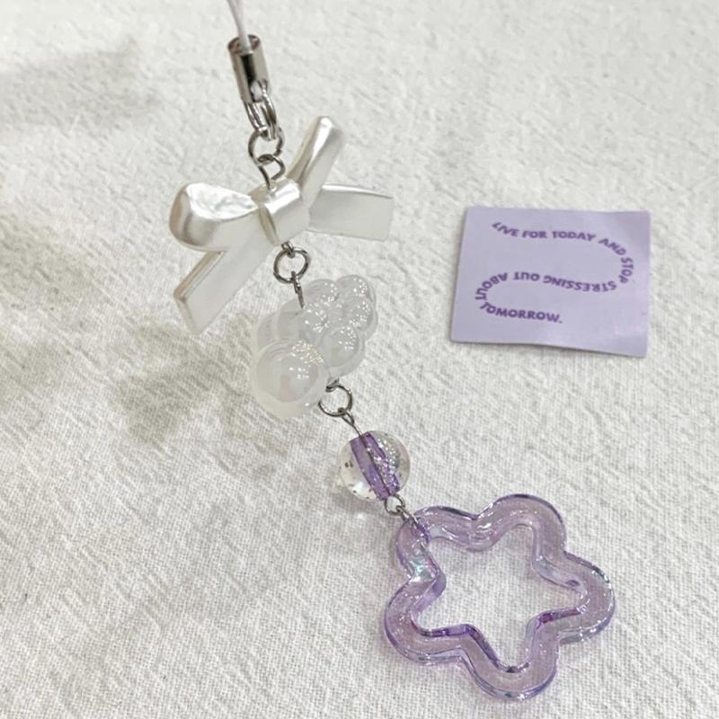 Multi-Color Acrylic Star Clouds Bowknot Beaded Mobile Phone Charm Chain Pen Bag Backpack Pendant Keychain Gift