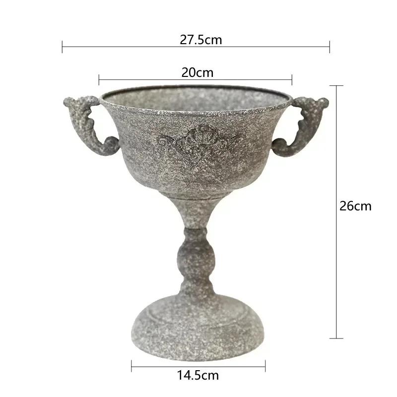 Trophy Shape Retro Style Ironwork Vase Home Villa Garden Balcony Plant Flower Pot Living Room Desktop Decorate Ornaments