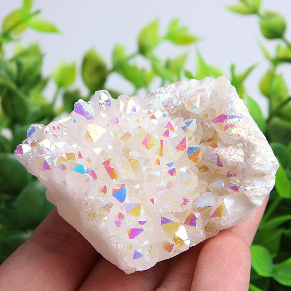 Wixine 1Pcs White Angel Aura Quartz Point Electroplated Crystal Cluster Healing Stone