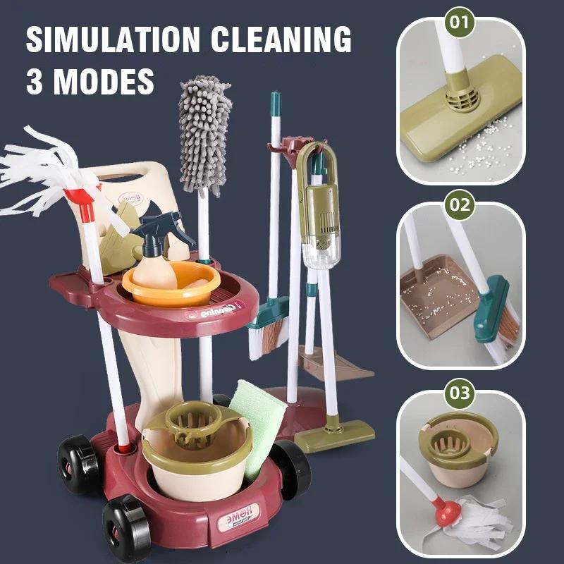 Non-Toxic Simulation House Cleaning Tool Toy Set Role-Playing Educational Kids Pretend To Do Housework Kit Toys For Children Birthday Gift
