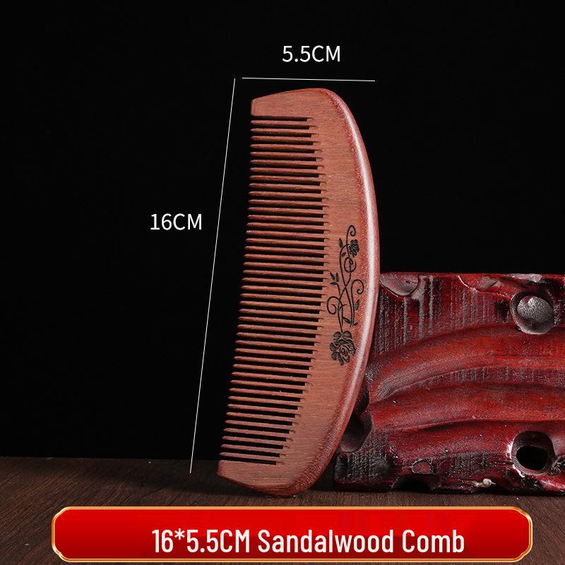 Engraved Sandalwood Long Handle Wide Tooth Scalp Comb