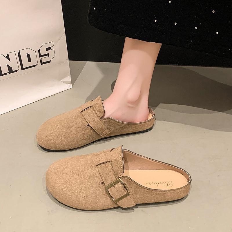 Модные ленивые туфли Универсальные плоские Birkenstocks Женские Осенние Ретро Французские Баотоу Полуботинки