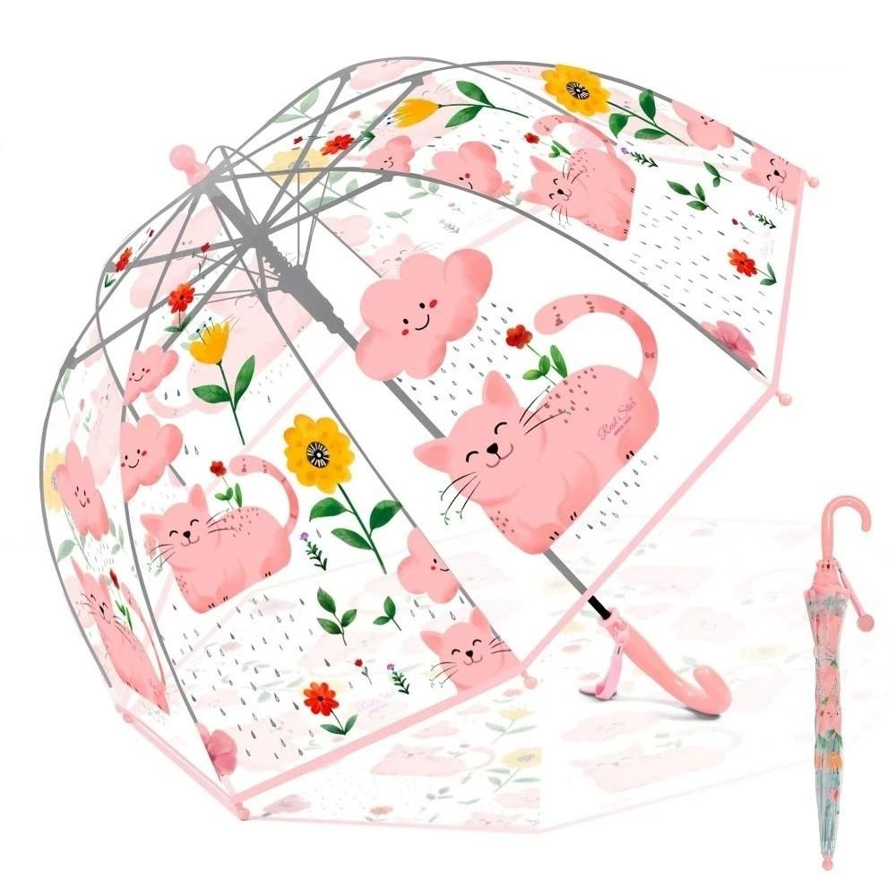 Cartoon Animals Dome Umbrella Transparent Kids Umbrella Lightweight Long Handle Umbrella Toddlers