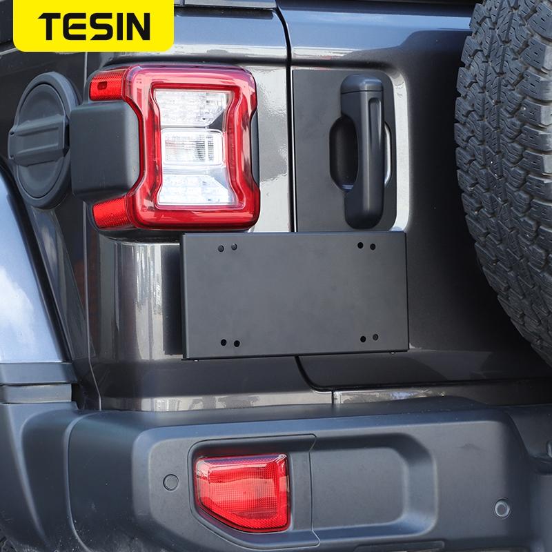 TESIN Car Tailgate Door Grab Handle License Plate Holder Bracket for Jeep Wrangler JL 2018- Car Exterior Accessories