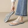 Rhinestone cover toe cool slippers women's summer wear open-toed flat bottom one-word sandals