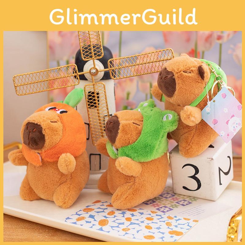 Orange Frog Hat Capybara With Backpack Plush Keychain Toy Pendant Decoration