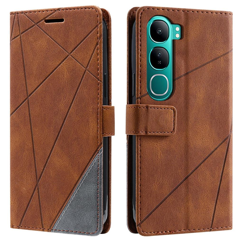 Phone Case For Vivo Y300 5G/V40 Lite (Indonesia) 4G/5G Imprinted Lines PU Leather Splicing Wallet Cover