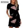 2026 New 3d Colorful Planet Printing Mini Dress Women Summer Short-sleeved Casual Fashion Elegant Round Neck Dress