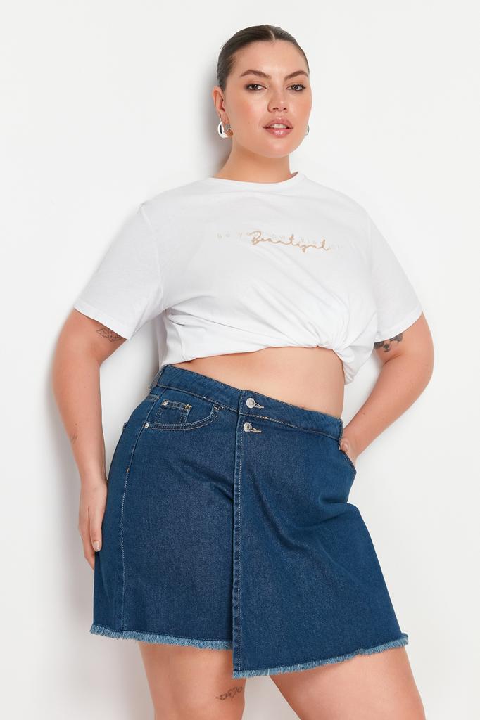 Women's Fashion New Plus Big Size Shorts & Bermuda Black High Waist Hem Tasseled Shorts Skirt