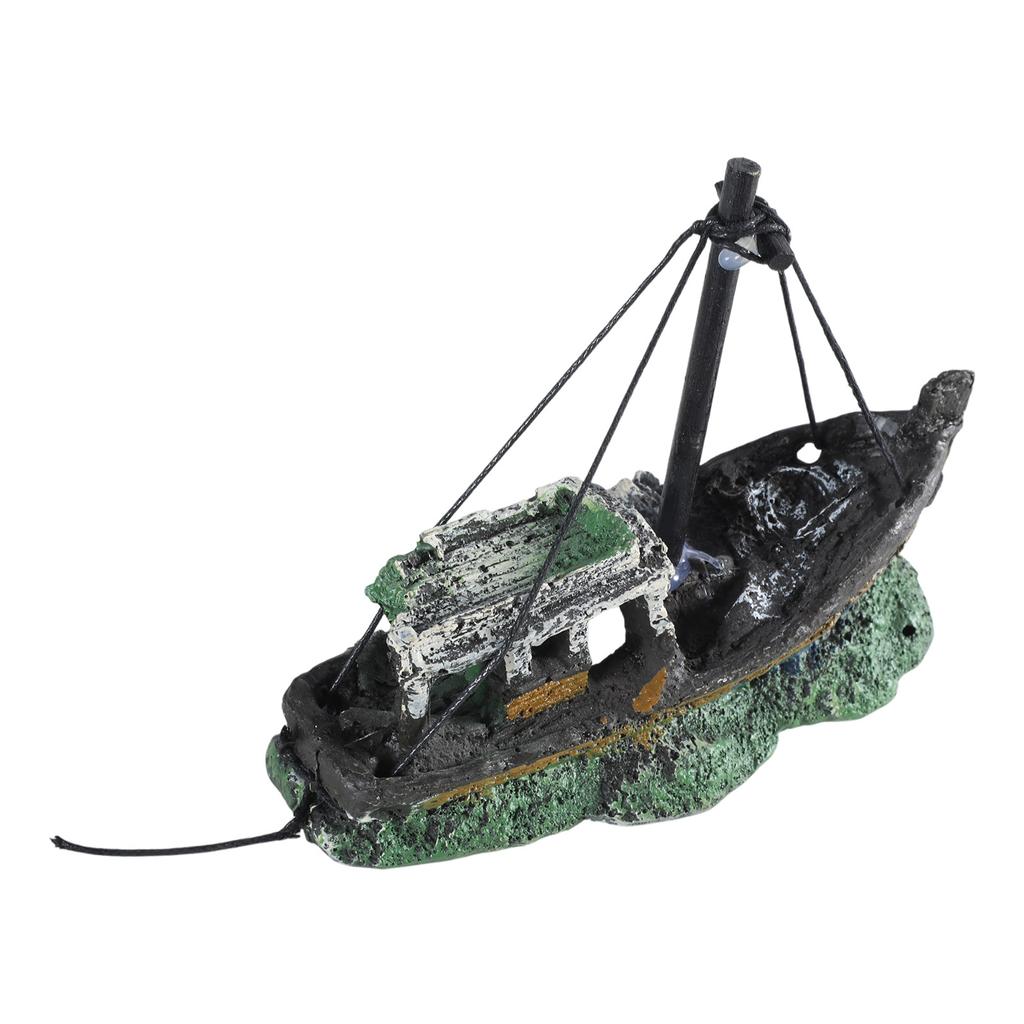 Aquarium Resin Decorations Sunken Ship Ornaments Landscaping Accessories Betta Cave Hideout for Fish Rest for Play Sleep