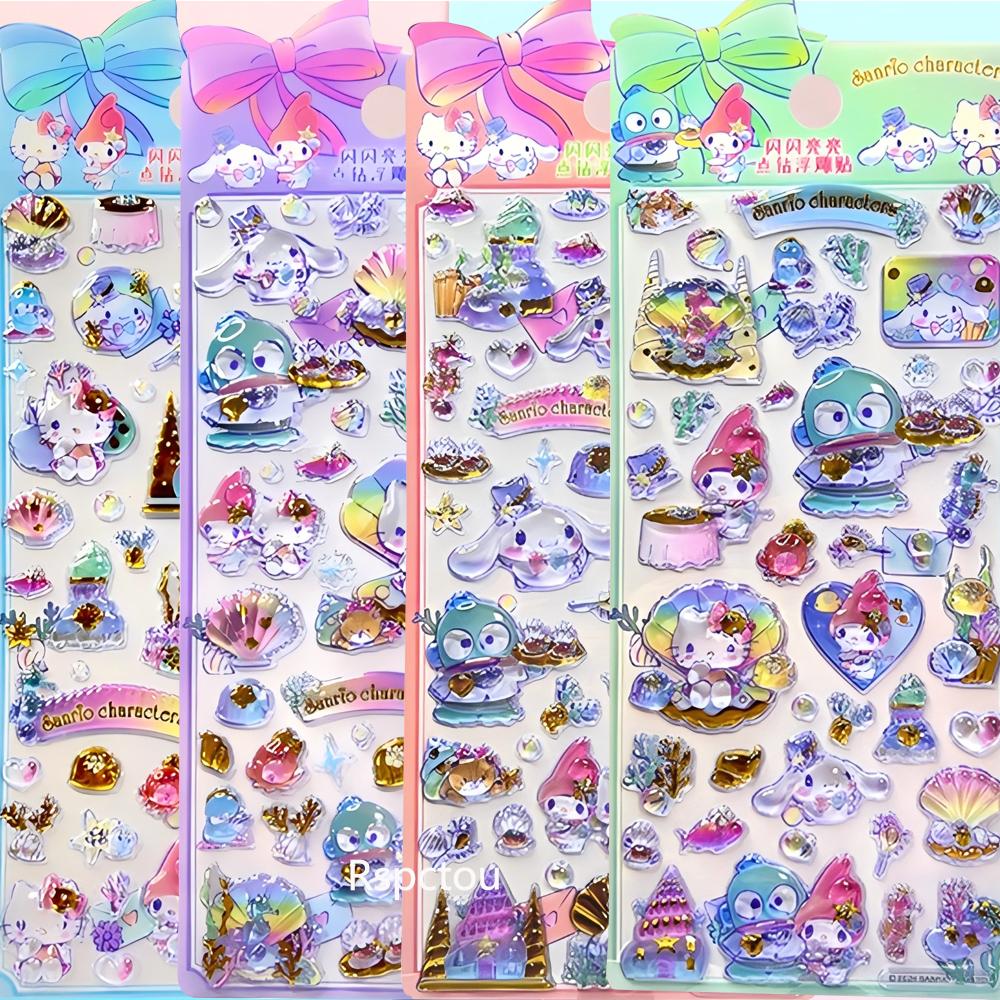 Милые 3D Хрустальные Наклейки Sanrio Эстетичные Мультяшные Декоративные Наклейки Почакко Синнаморолл Моя Мелоди Куроми Рельефная Наклейка